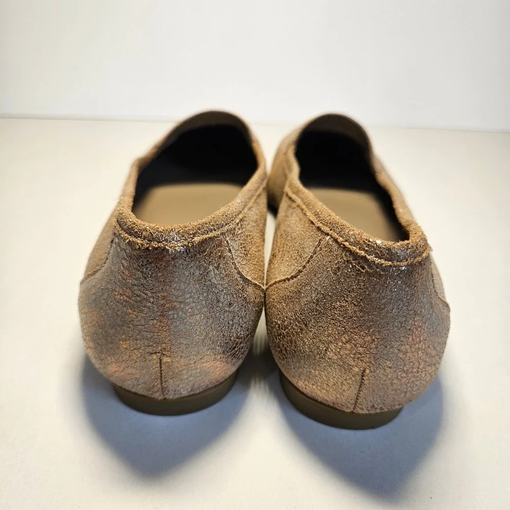 Donald Pliner Deedee Metallic Bronze Crackle Square Toe Loafers Shoes Womens 6M